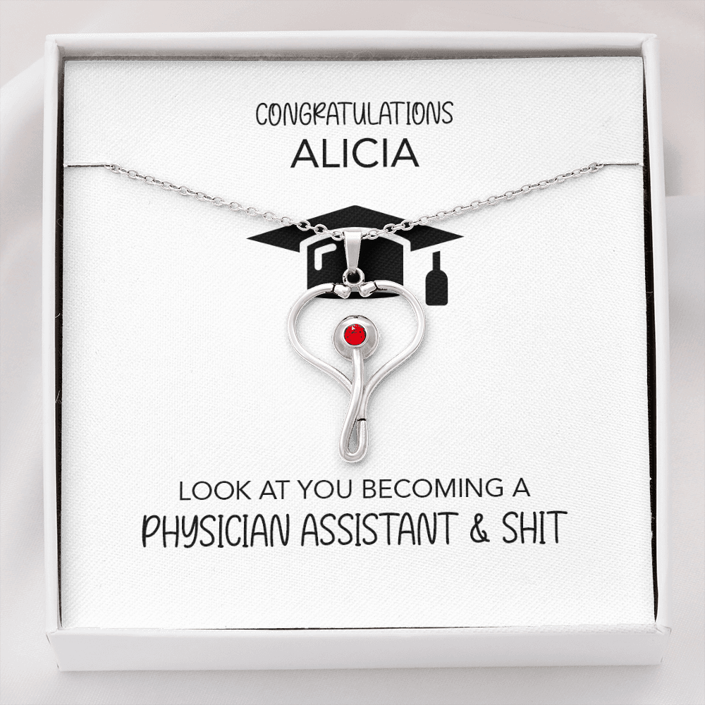 Personalized For New Physician Assistant | Stethoscope Necklace | Gift For Her | Graduation Present Daughter | Message Card Jewelry | Medical School Graduate