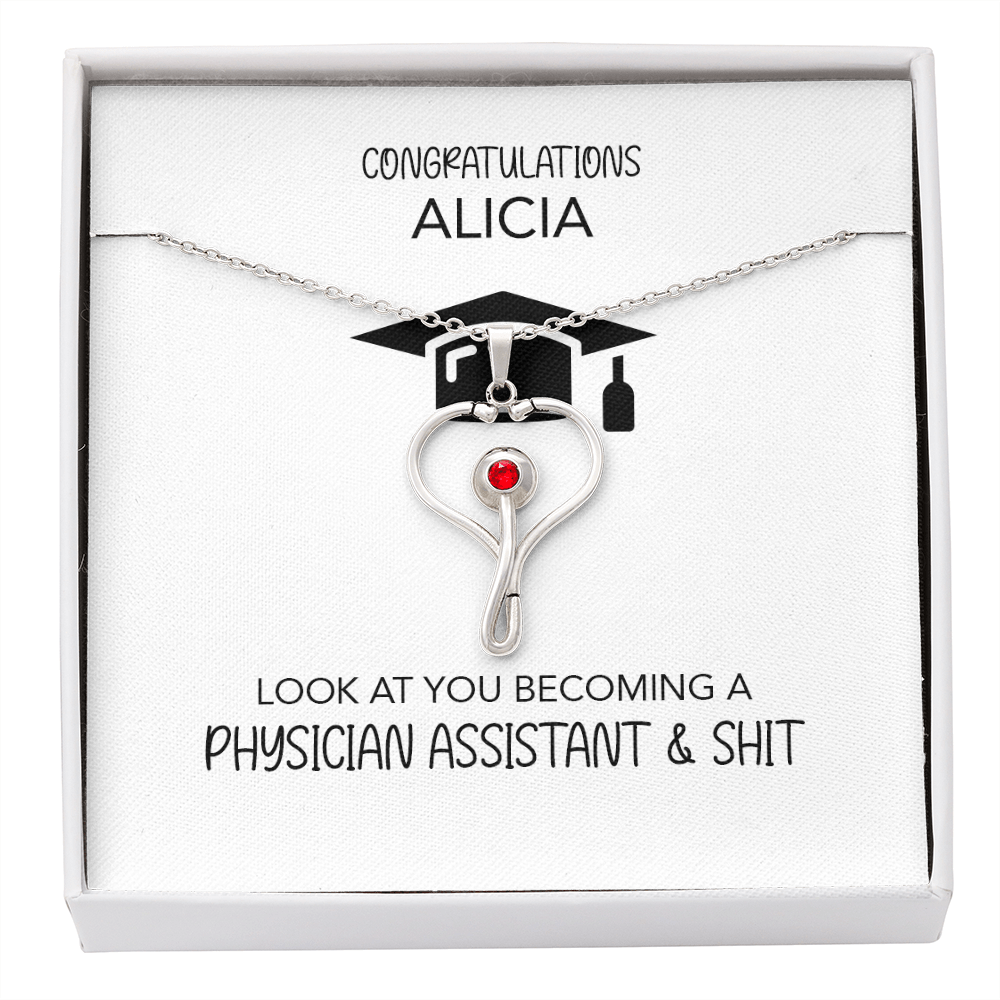 Personalized For New Physician Assistant | Stethoscope Necklace | Gift For Her | Graduation Present Daughter | Message Card Jewelry | Medical School Graduate