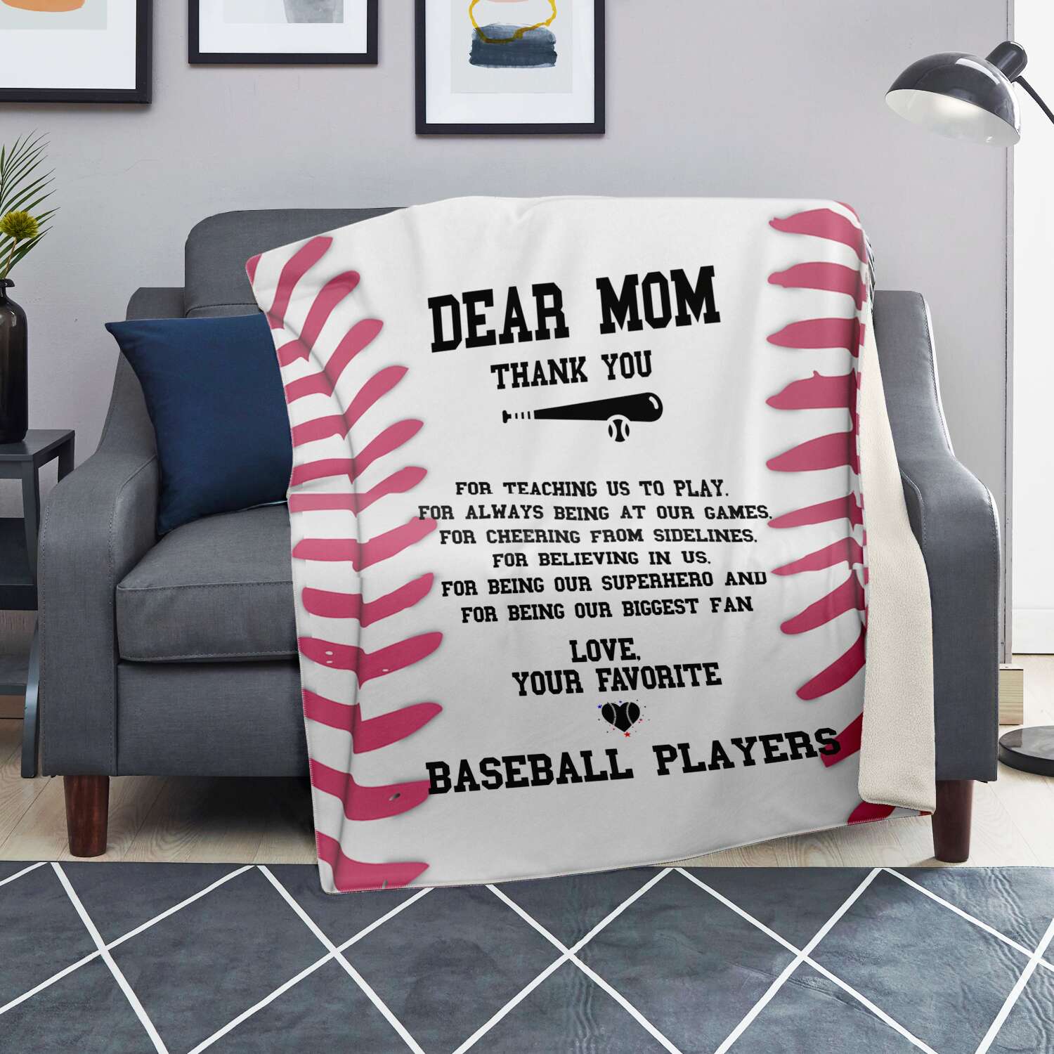 Dear Mom Baseball Blanket | Favorite Baseball Players | Mother's Day Or Christmas Gift For Proud Mom