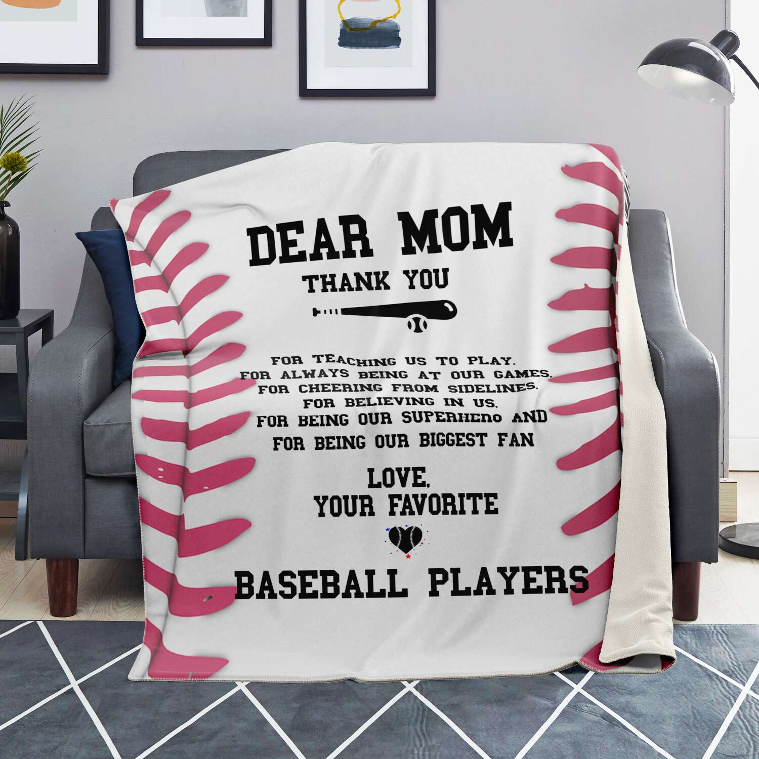 Dear Mom Baseball Blanket | Favorite Baseball Players | Mother's Day Or Christmas Gift For Proud Mom